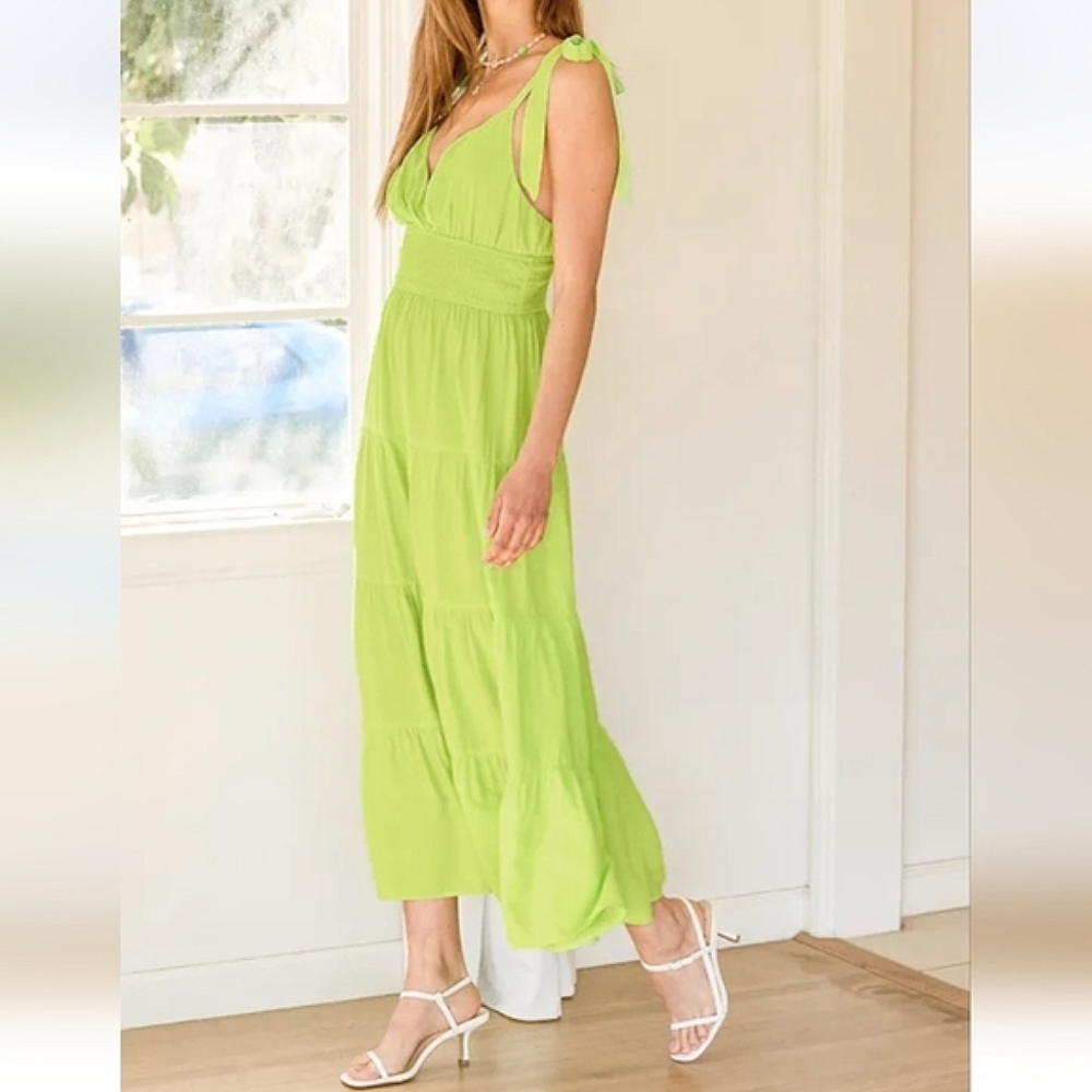 Lulus All In Motion Lime Green Tie-strap Maxi Dress